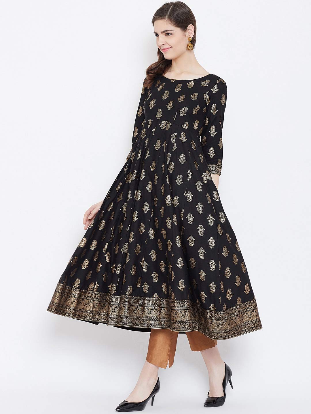 "PH" POSHAKHUB Adorable Women's Soft Cotton Printed Cap Sleeve Anarka Kurti