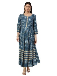 Yash Gallery Women's Rayon Golden Buti Printed Anarkali Kurta