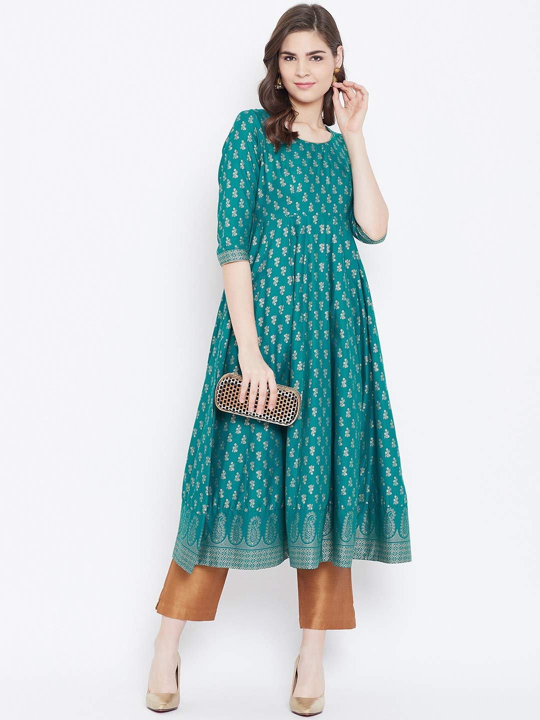 "PH" POSHAKHUB Adorable Women's Soft Cotton Printed Cap Sleeve Anarka Kurti