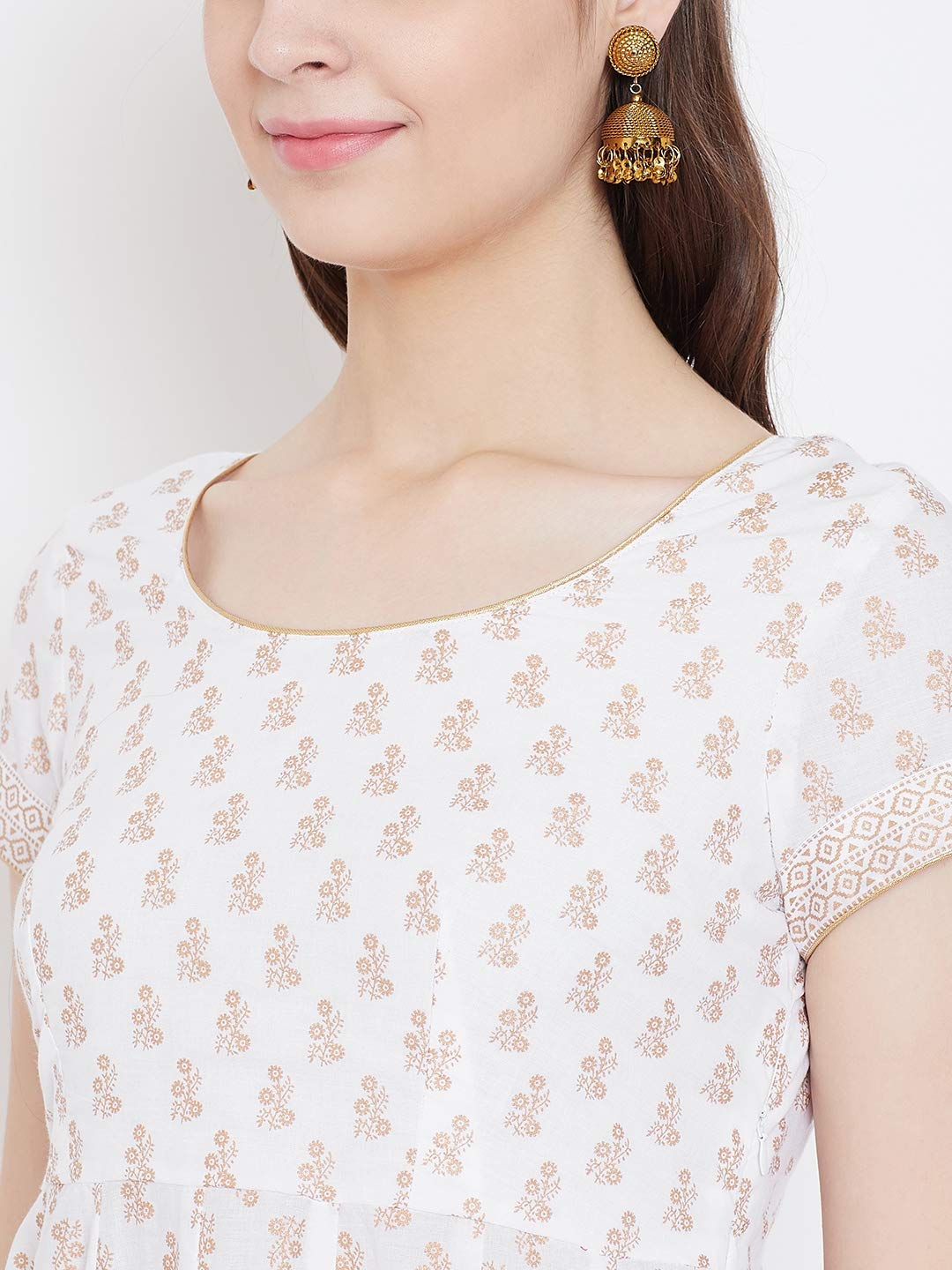 "PH" POSHAKHUB Adorable Women's Soft Cotton Printed Cap Sleeve Anarka Kurti