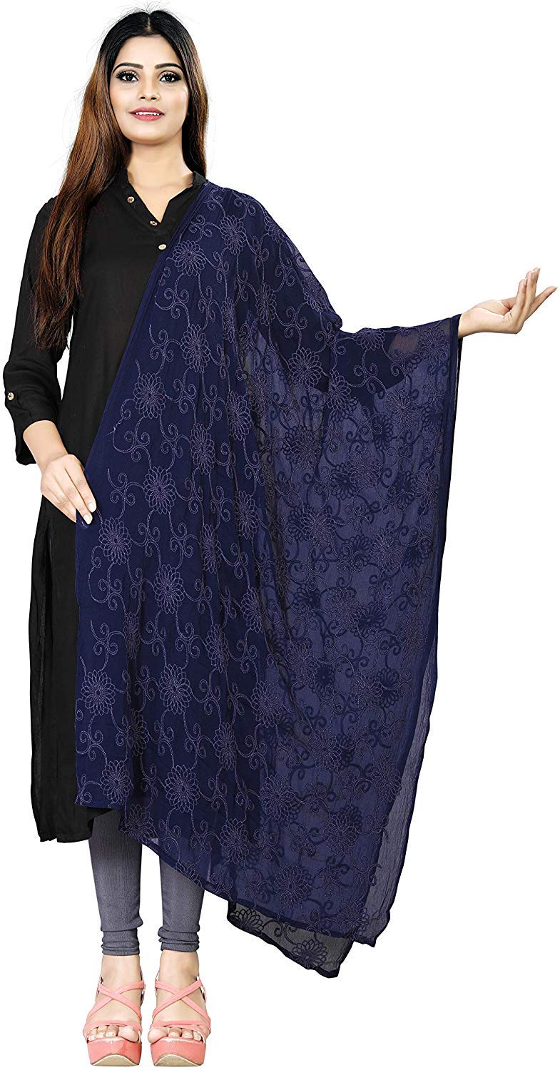 AKSHAR LLC Women's Designer Pure Chiffon Dupatta with Pure Cotton Thread Embroidery Work