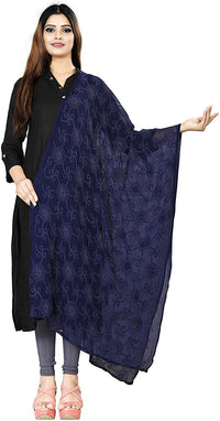 AKSHAR LLC Women's Designer Pure Chiffon Dupatta with Pure Cotton Thread Embroidery Work