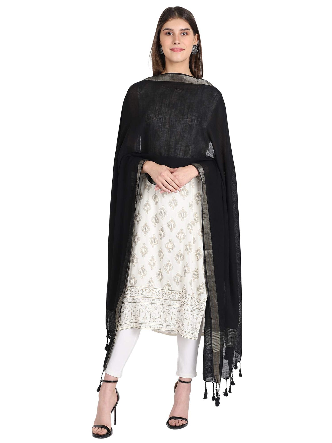 THE WEAVE TRAVELLER Women's Solid Cotton Blend Dupatta