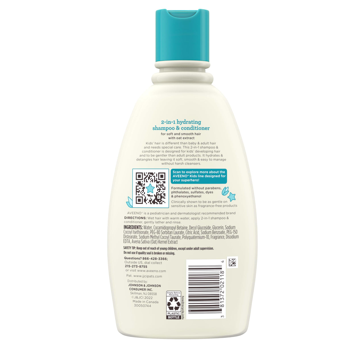 Aveeno Baby Kids 2-In-1 Hydrating Shampoo & Conditioner, Gently Cleanses, Conditions & Detangles Kids Hair, Formulated With Oat Extract, For Sensitive Skin & Scalp, Hypoallergenic, 12 Fl. Oz (354Ml)
