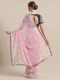 AKHILAM Women's Organza Net Embroidered Saree With Blouse Piece