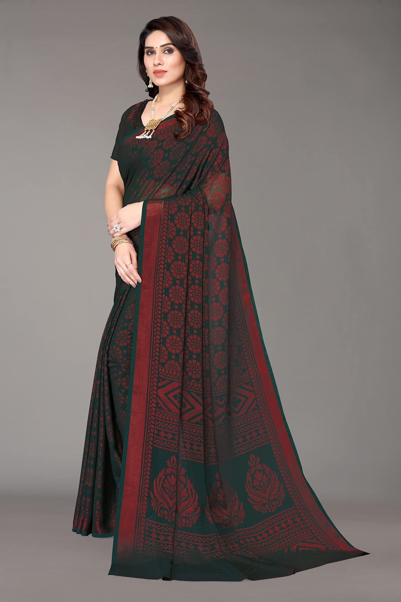 Winza Designer Women's Chiffon Brasso Printed Saree with Blouse Piece (WDP Brasso Malini W)