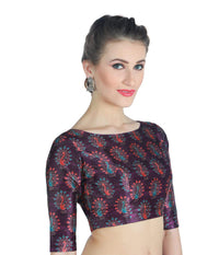 X3 Women's Peacock Print Polyester Elbow Length Sleeves Saree Blouse