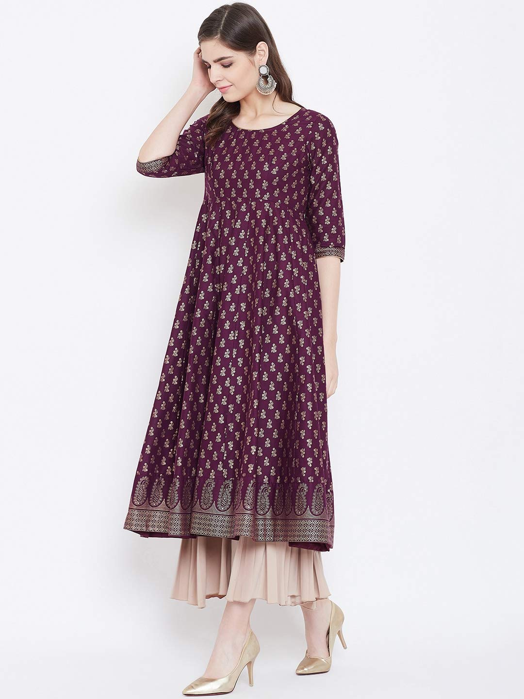 "PH" POSHAKHUB Adorable Women's Soft Cotton Printed Cap Sleeve Anarka Kurti