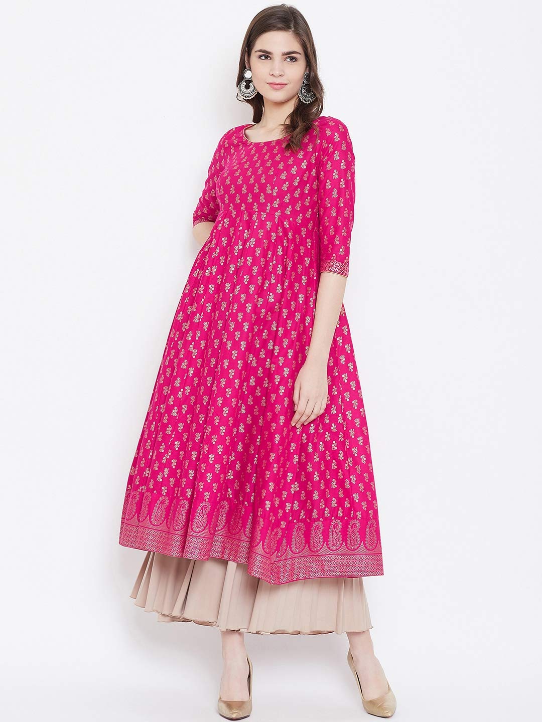"PH" POSHAKHUB Adorable Women's Soft Cotton Printed Cap Sleeve Anarka Kurti