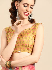 AKHILAM Women's Knit Floral Printed Organza Saree with Unstitched Blouse Piece (FF0SAGE10_Parent)