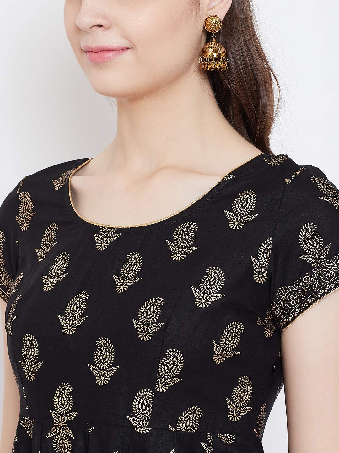 "PH" POSHAKHUB Adorable Women's Soft Cotton Printed Cap Sleeve Anarka Kurti