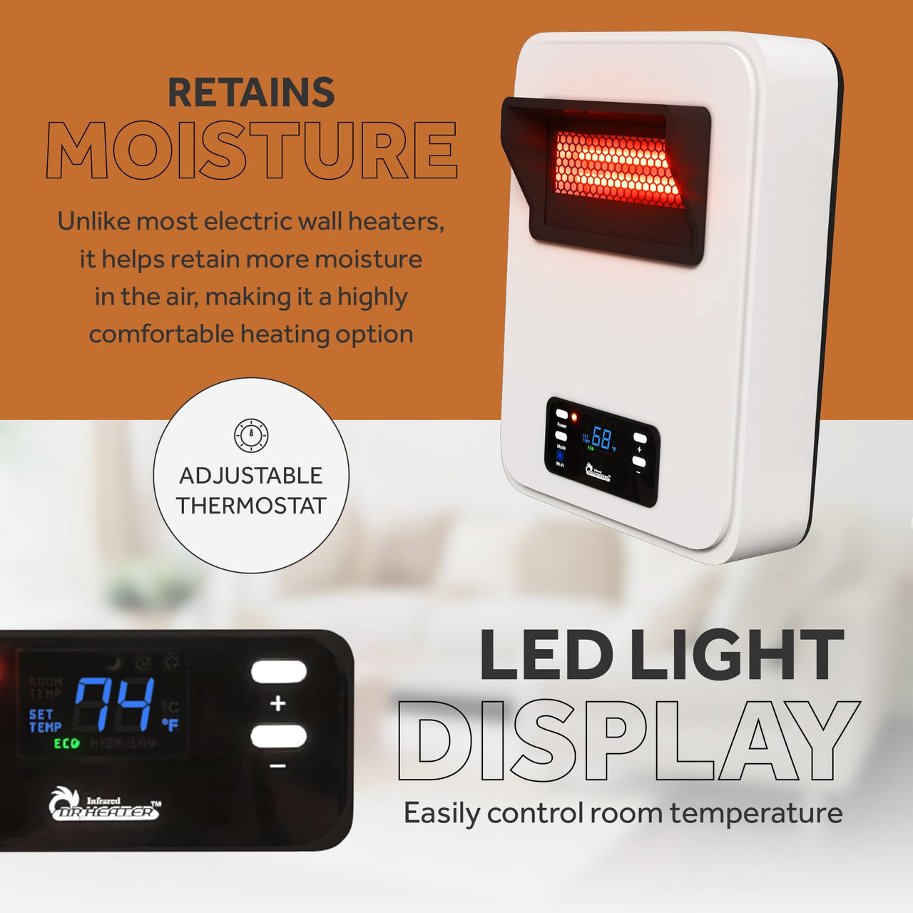 Portable Space Heater with Humidifier, 1500-Watt DR-968H w/ Humidifer
