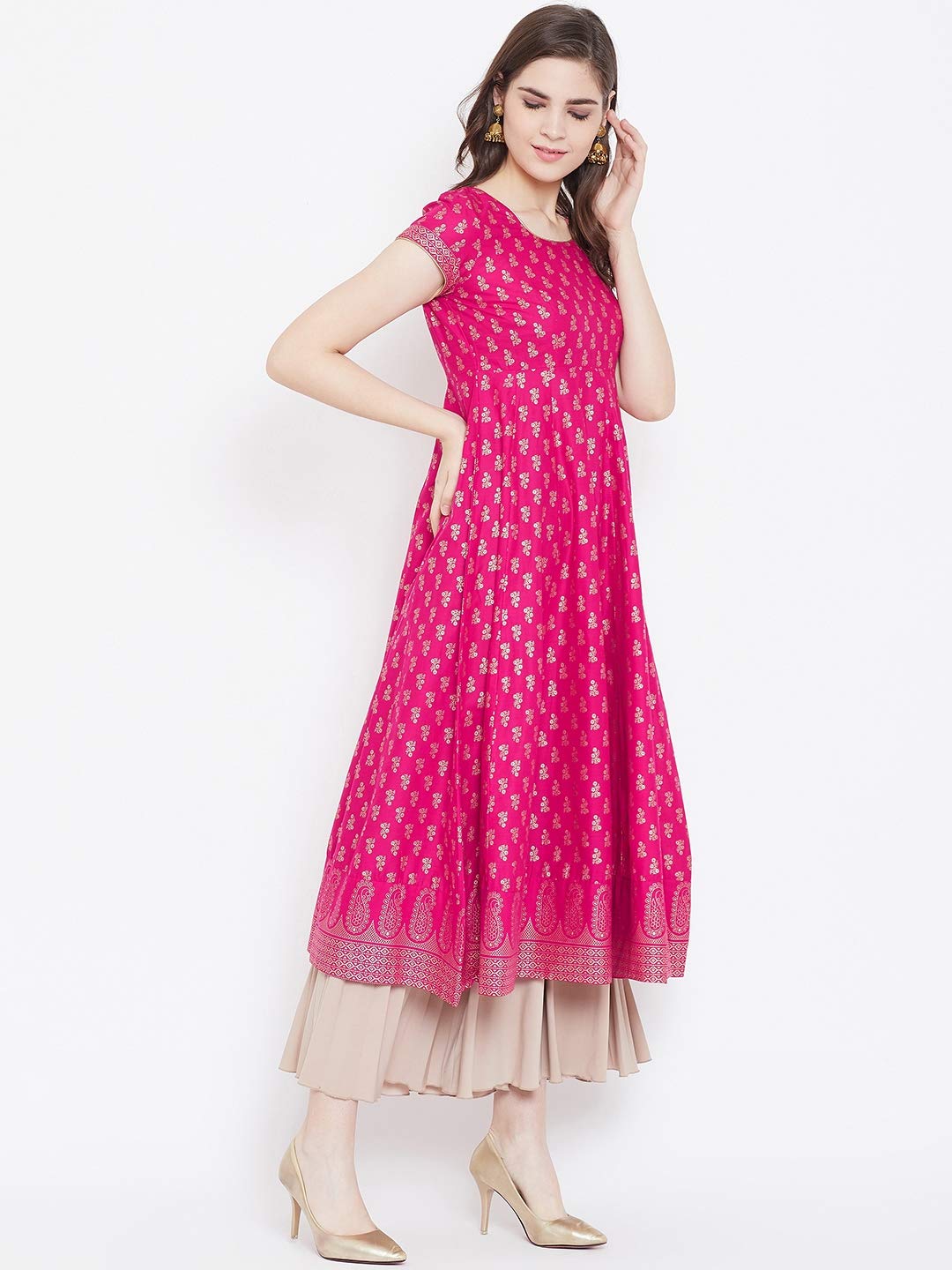 "PH" POSHAKHUB Adorable Women's Soft Cotton Printed Cap Sleeve Anarka Kurti