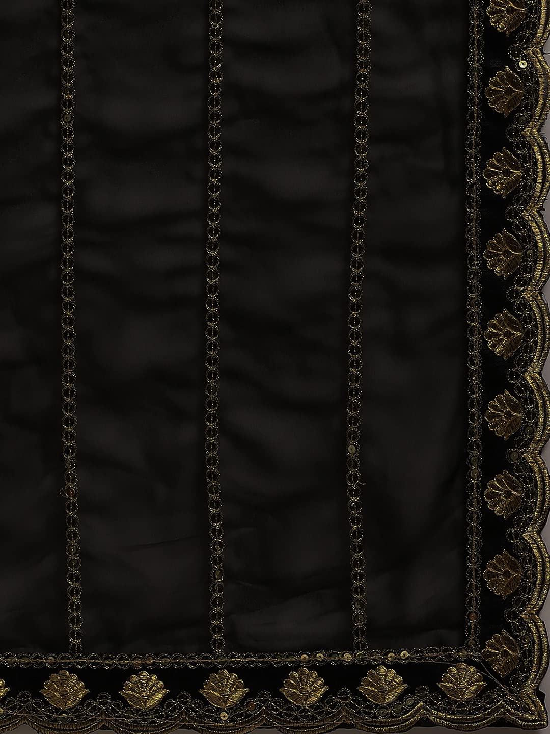 Sunderani Women's Designer Black Georgette Embroidered Fashion Designing Saree for Women (Sund KK BLACK)