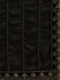 Sunderani Women's Designer Black Georgette Embroidered Fashion Designing Saree for Women (Sund KK BLACK)
