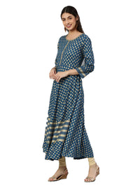 Yash Gallery Women's Rayon Golden Buti Printed Anarkali Kurta