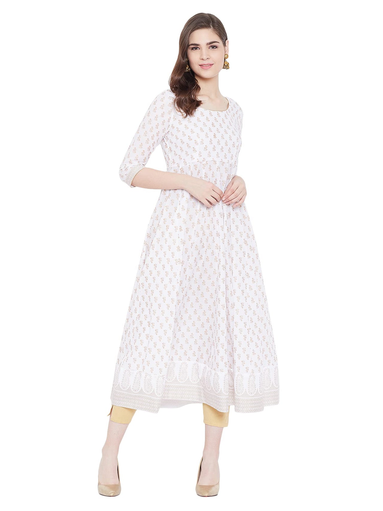 "PH" POSHAKHUB Adorable Women's Soft Cotton Printed Cap Sleeve Anarka Kurti