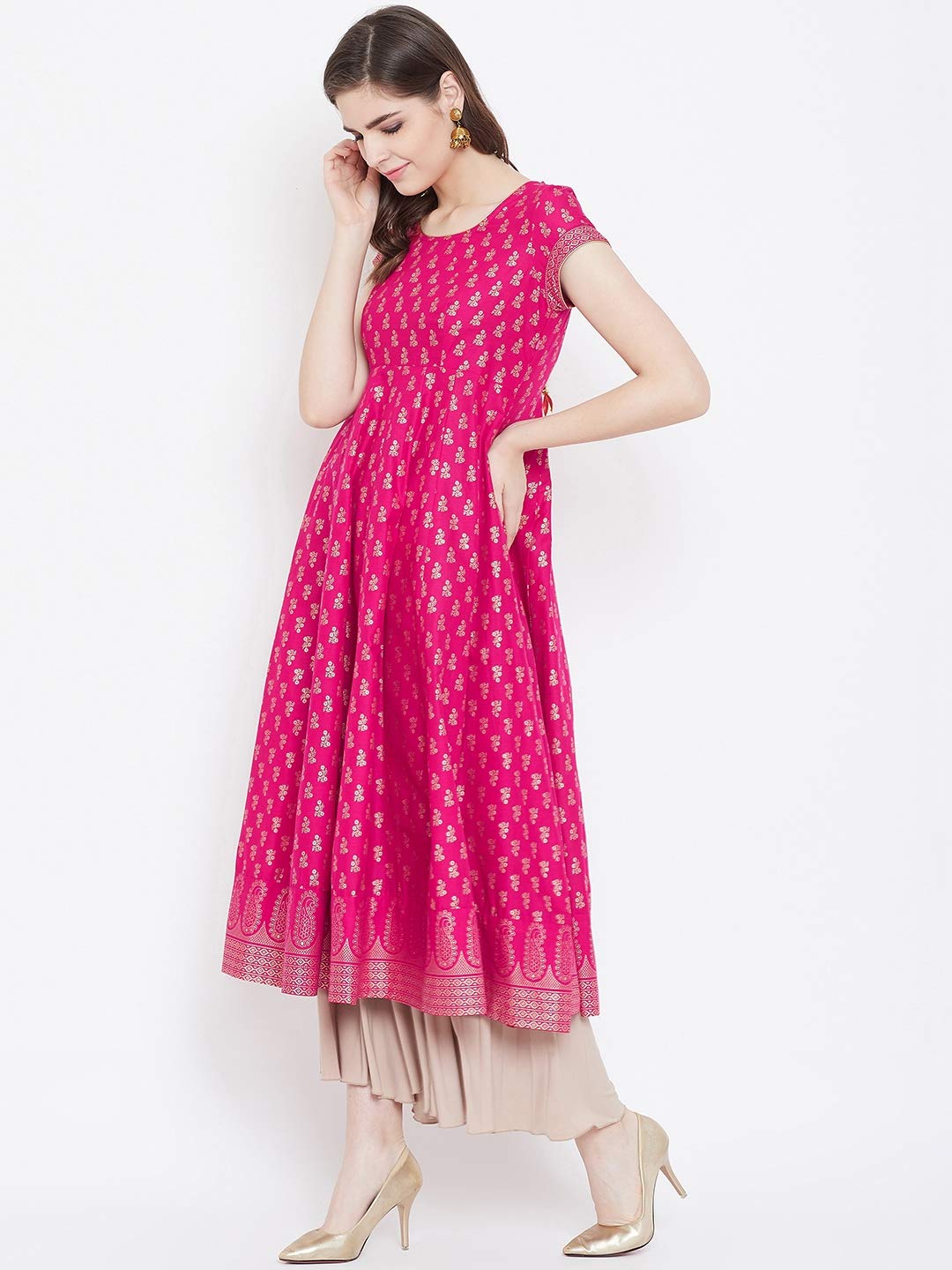 "PH" POSHAKHUB Adorable Women's Soft Cotton Printed Cap Sleeve Anarka Kurti