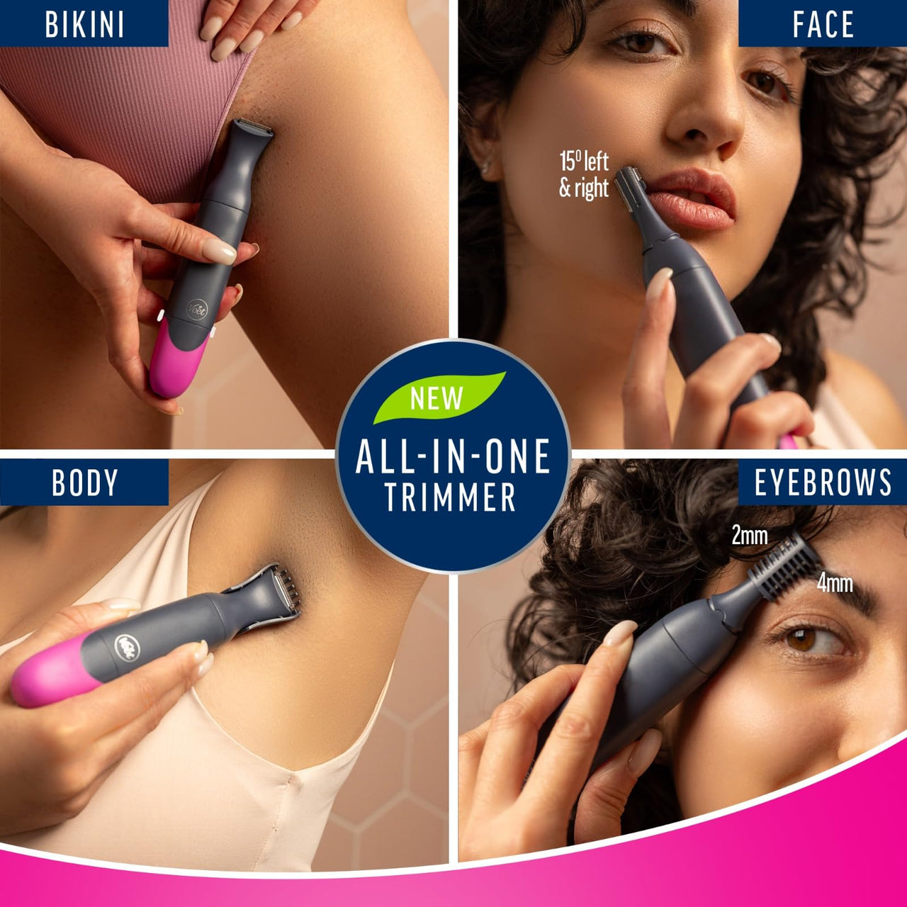 Veet Expert All-in-One Women's Trimmer | Full Body, Bikini, Face & Eyebrow Grooming Trimmer Electric Shaver,Gray