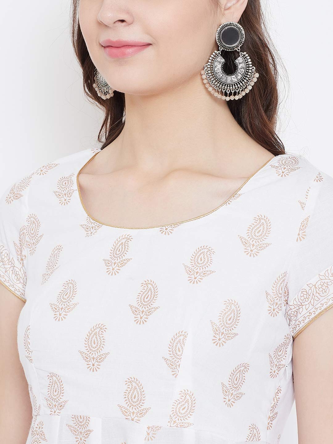 "PH" POSHAKHUB Adorable Women's Soft Cotton Printed Cap Sleeve Anarka Kurti