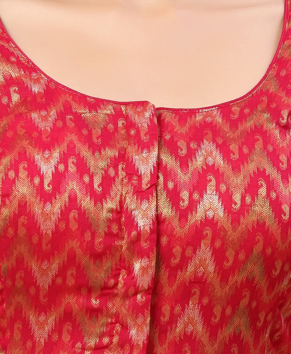 X3 Women's Viscose Elbow Length Sleeves Soft Brocade Padded Saree Blouse