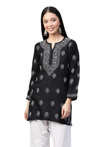 Ada Women's Cotton Top Tunic Hand Embroidered Lucknowi Chikankari Short Kurti