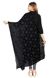 AKSHAR LLC Women's Designer Pure Chiffon Dupatta with Pure Cotton Thread Embroidery Work