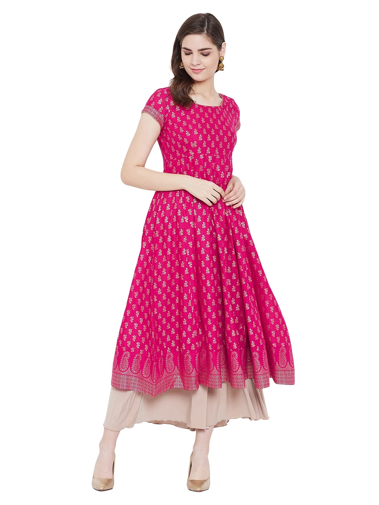 "PH" POSHAKHUB Adorable Women's Soft Cotton Printed Cap Sleeve Anarka Kurti