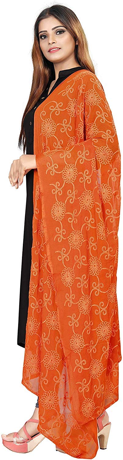 AKSHAR LLC Women's Designer Pure Chiffon Dupatta with Pure Cotton Thread Embroidery Work