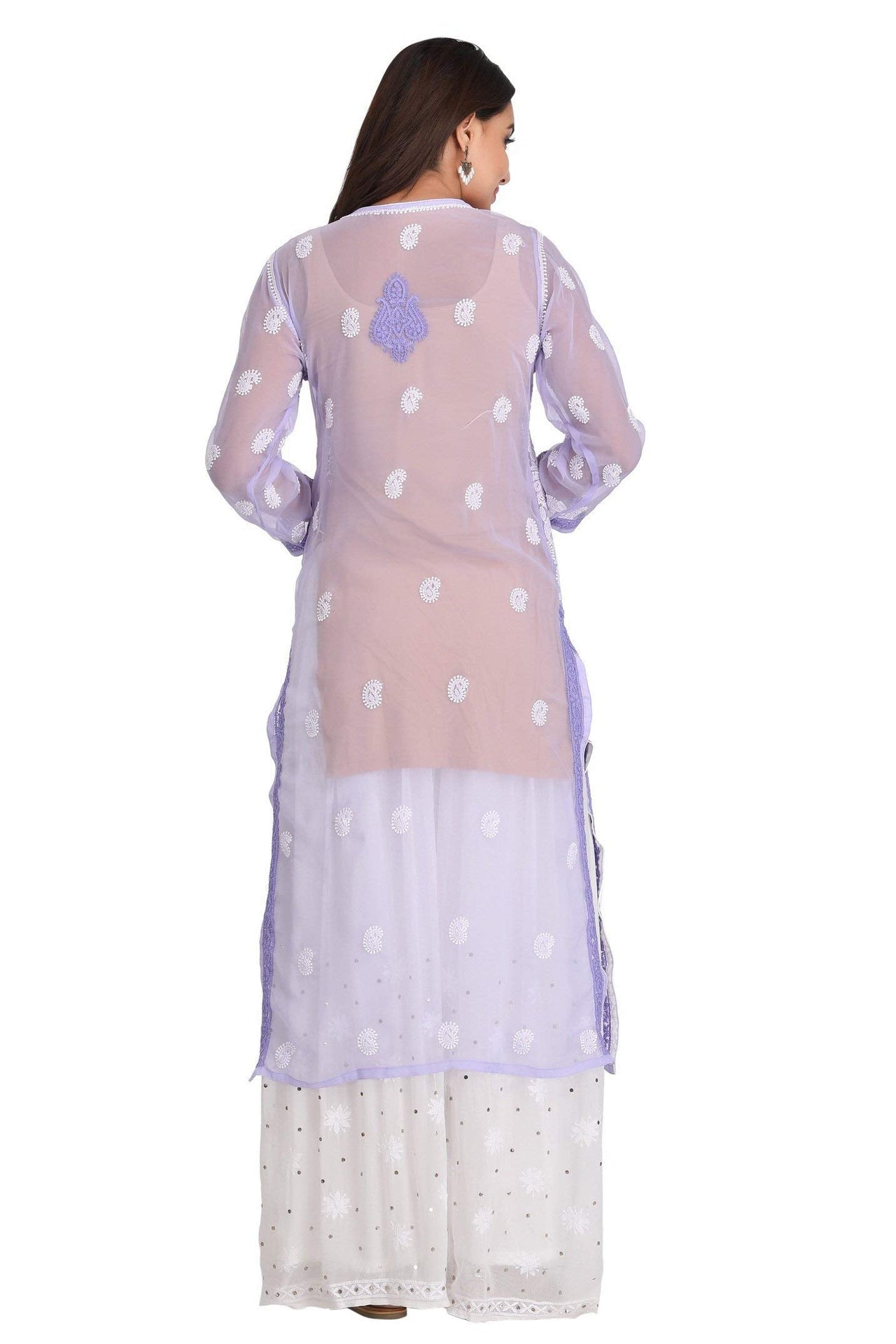 Ada Women's Hand Embroidered Faux Georgette Lucknowi Chikankari Kurti with Slip