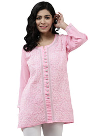 Ada Women's Hand Embroidered Lucknowi Chikankari Cotton Straight Short Top Kurti A178625
