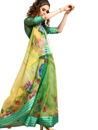 AKHILAM Women's Knit Floral Printed Organza Saree with Unstitched Blouse Piece (FF0SAGE10_Parent)