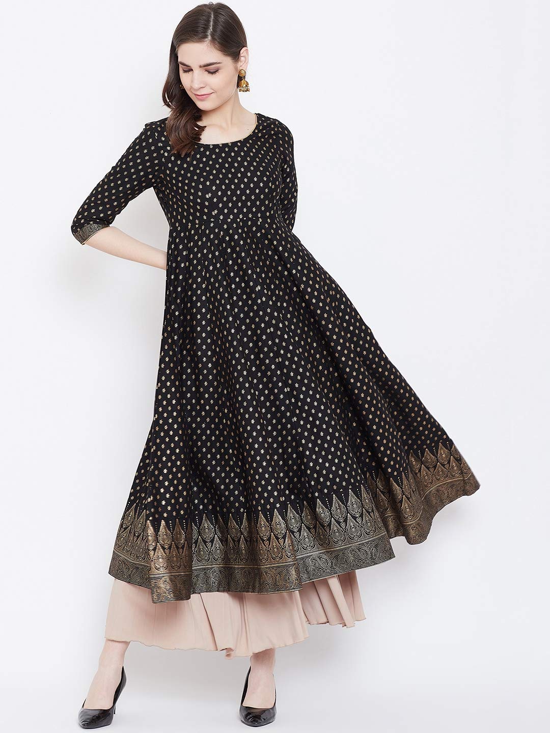 "PH" POSHAKHUB Adorable Women's Soft Cotton Printed Cap Sleeve Anarka Kurti