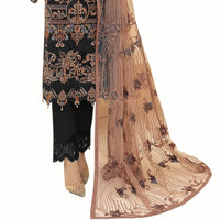 Miss Ethnik Women's Faux Georgette Semi Stitched Top With Unstitched Santoon Bottom and Net Dupatta Embroidered Straight Top Dress Material (Pakistani Salwar Suit)