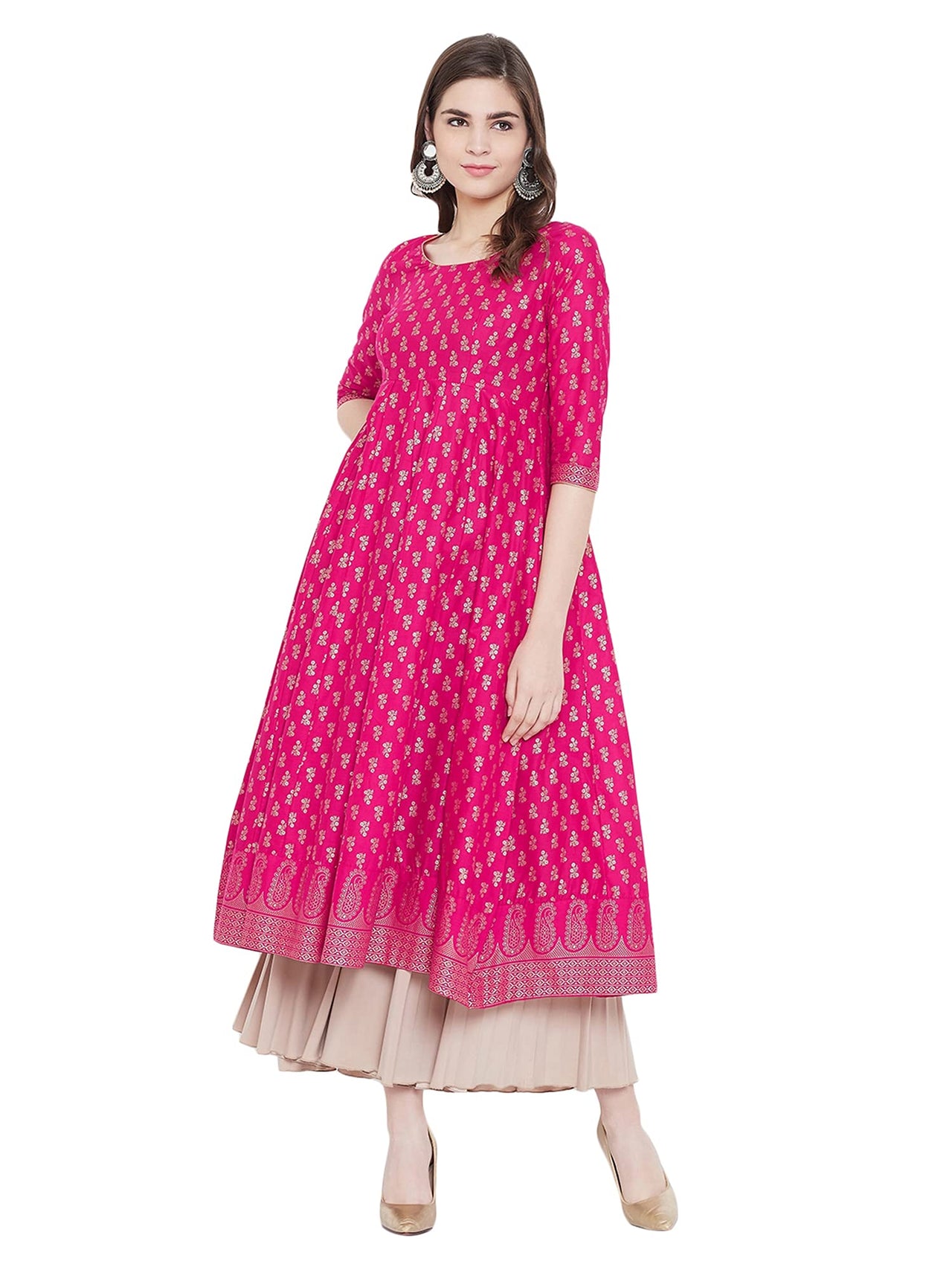 "PH" POSHAKHUB Adorable Women's Soft Cotton Printed Cap Sleeve Anarka Kurti