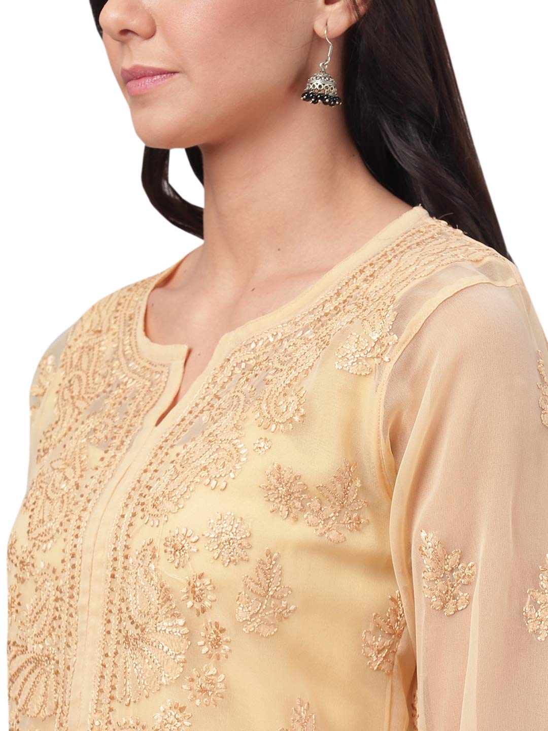 Ada Lucknowi Hand Embroidered Chikankari Women's Georgette Kurta Kurti with Slip