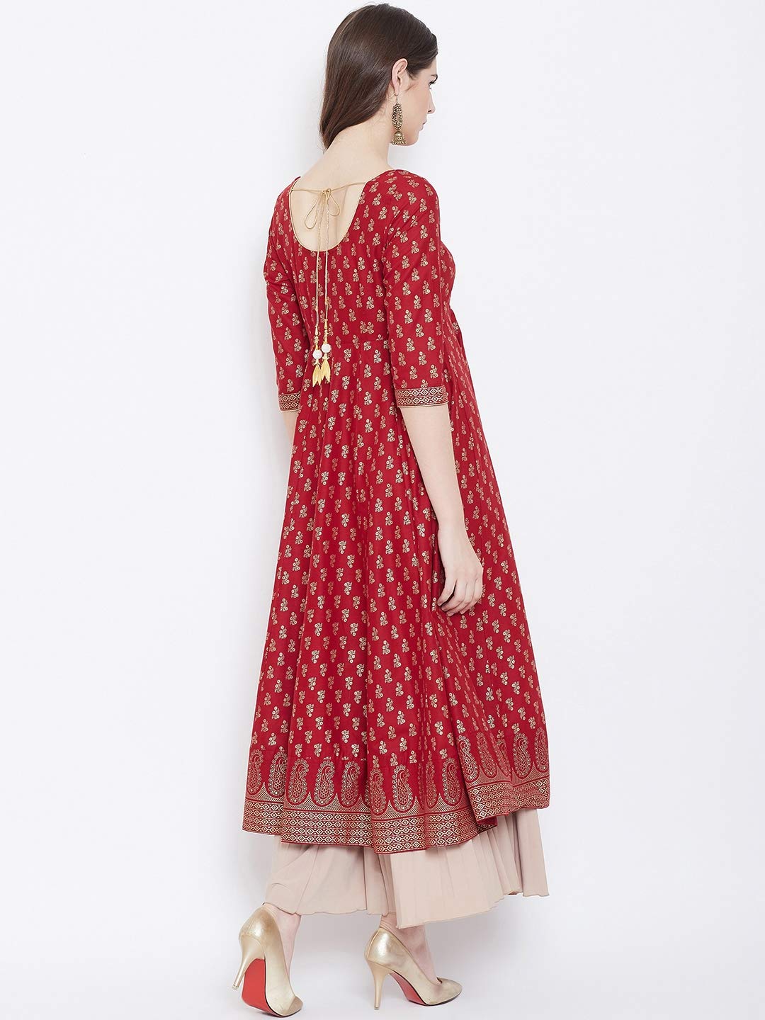 "PH" POSHAKHUB Adorable Women's Soft Cotton Printed Cap Sleeve Anarka Kurti