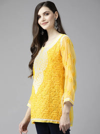 Ada Women's Hand Embroidered Lucknowi Chikankari Georgette Short Top Kurti with Slip