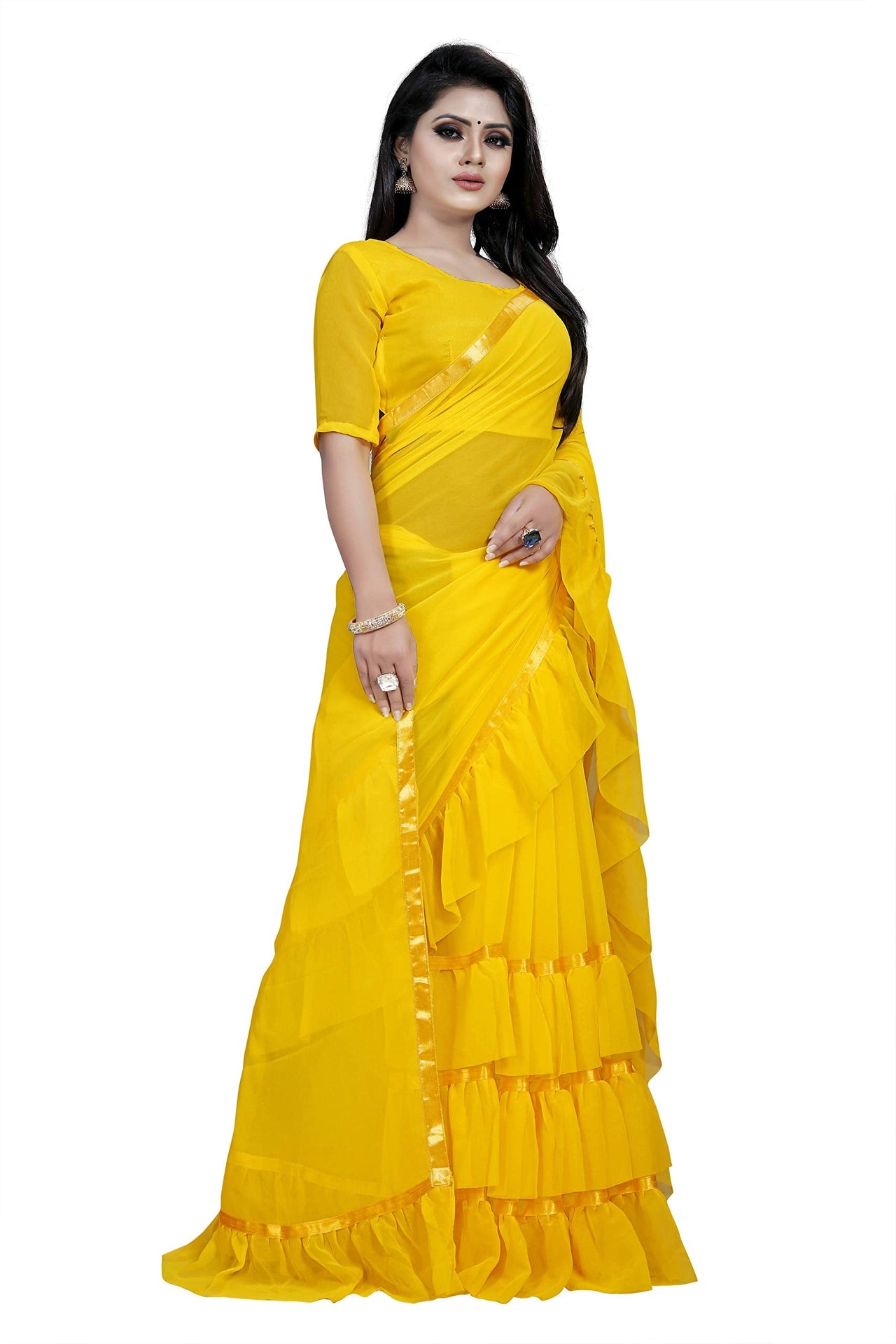 Anjaneya Sarees Women's Georgette Saree With Blouse Piece