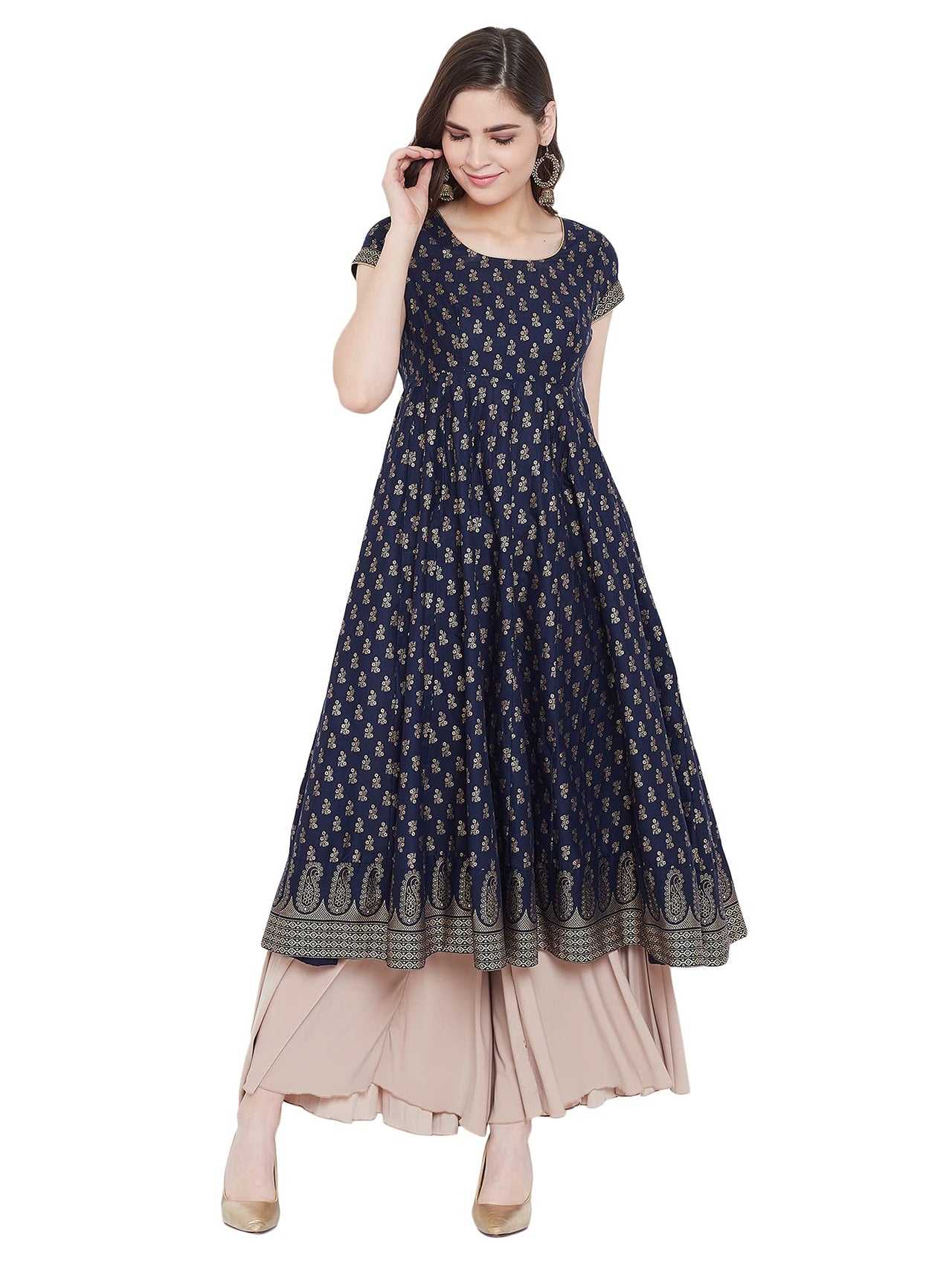 "PH" POSHAKHUB Adorable Women's Soft Cotton Printed Cap Sleeve Anarka Kurti
