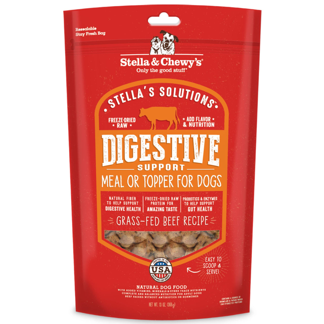 Stella & Chewy's Stellas Solutions Digestive Boost Grass-Fed Beef Dinner Morsels Freeze-Dried Raw, Protein Rich, Grain Free Dog Food 13 oz Bag