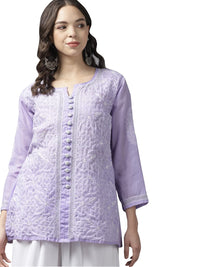 Ada Women's Hand Embroidered Lucknowi Chikankari Cotton Straight Short Top Kurti A178625