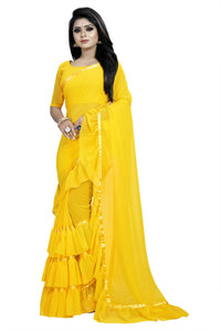 Anjaneya Sarees Women's Georgette Saree With Blouse Piece