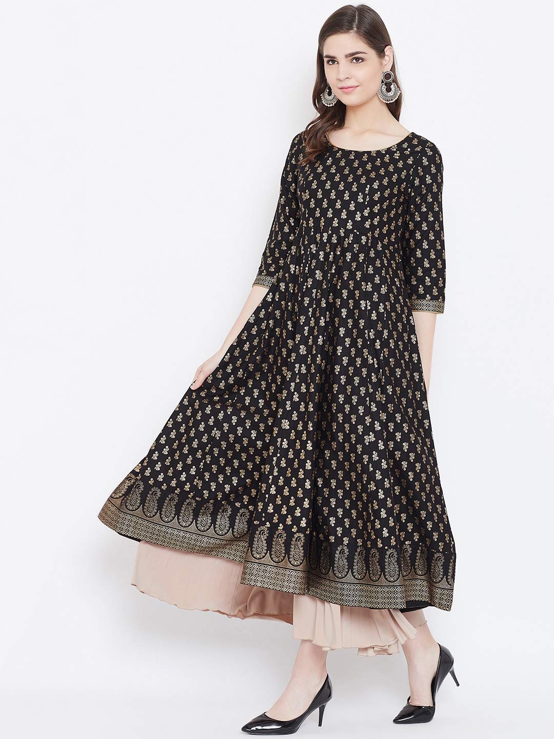 "PH" POSHAKHUB Adorable Women's Soft Cotton Printed Cap Sleeve Anarka Kurti