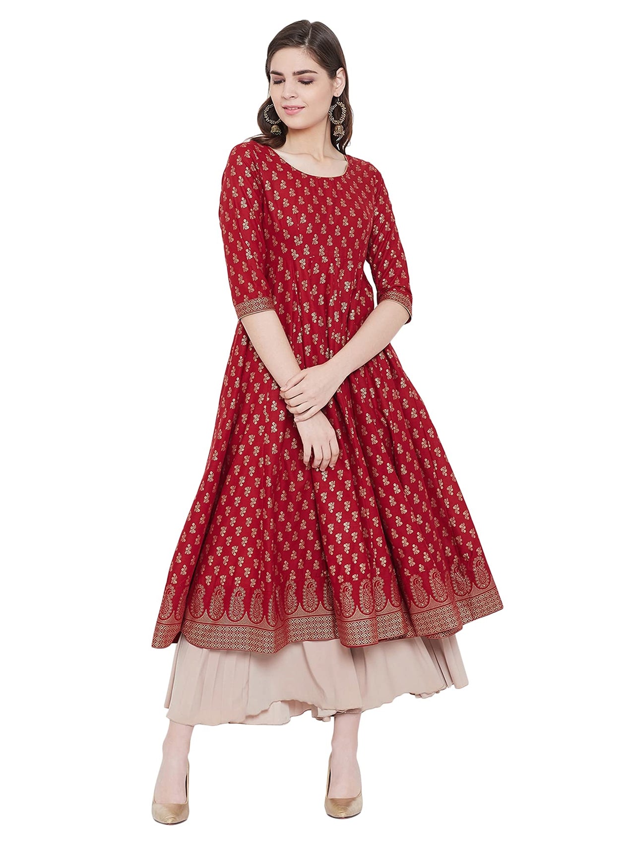 "PH" POSHAKHUB Adorable Women's Soft Cotton Printed Cap Sleeve Anarka Kurti