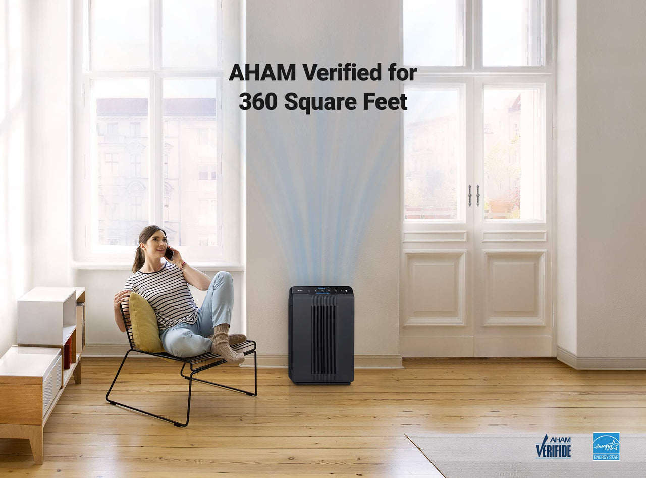 WINIX AM80 Air Purifier for Home Large Room Up to 1740 Ft² in 1 Hr With Air Quality Monitor, True HEPA, Advanced Odor Control Carbon Filter and Auto Mode, Captures Pet Allergies, Smoke, Dust Dark Gray