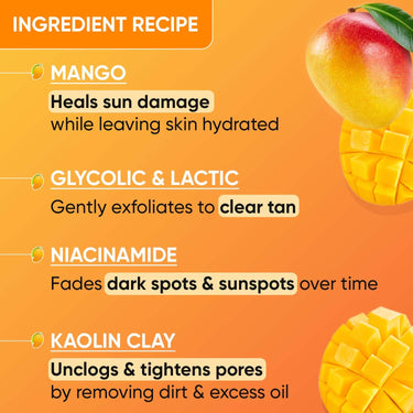Dot & Key Mango Detan Tan Removal Clay Mask | Clay Mask for Face with Glycolic & Lactic | Great for All Skin Types | Fresh Juicy Mango Fragrance | 70gm