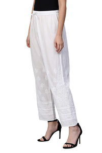 Ada Women's Hand Embroidered Lucknow Chikan Pure Cotton Palazzo