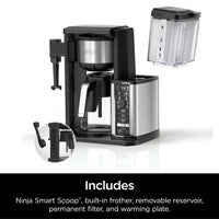 Ninja Specialty Coffee Maker, Hot & Iced Coffee, 6 Brew Styles, 8 Sizes, Small Cup to Travel Mug, 10-Cup Carafe, Fold-Away Frother, Permanent Filter, Removable Reservoir, Black, CM401 10 cup - Stainless Steel