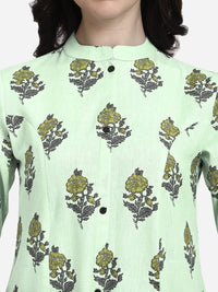 MIRCHI FASHION Women's Cotton Bagru Printed A-Line Kurta Set with Plazzo Pant L Grey, Pink